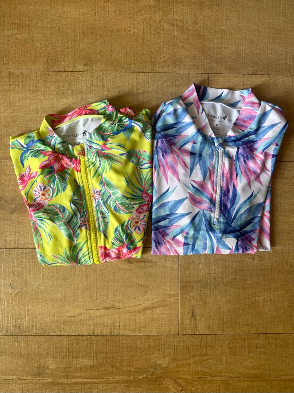 Set of 2 Caribbean Joe rash guard swim tops medium zip up long sleeve floral